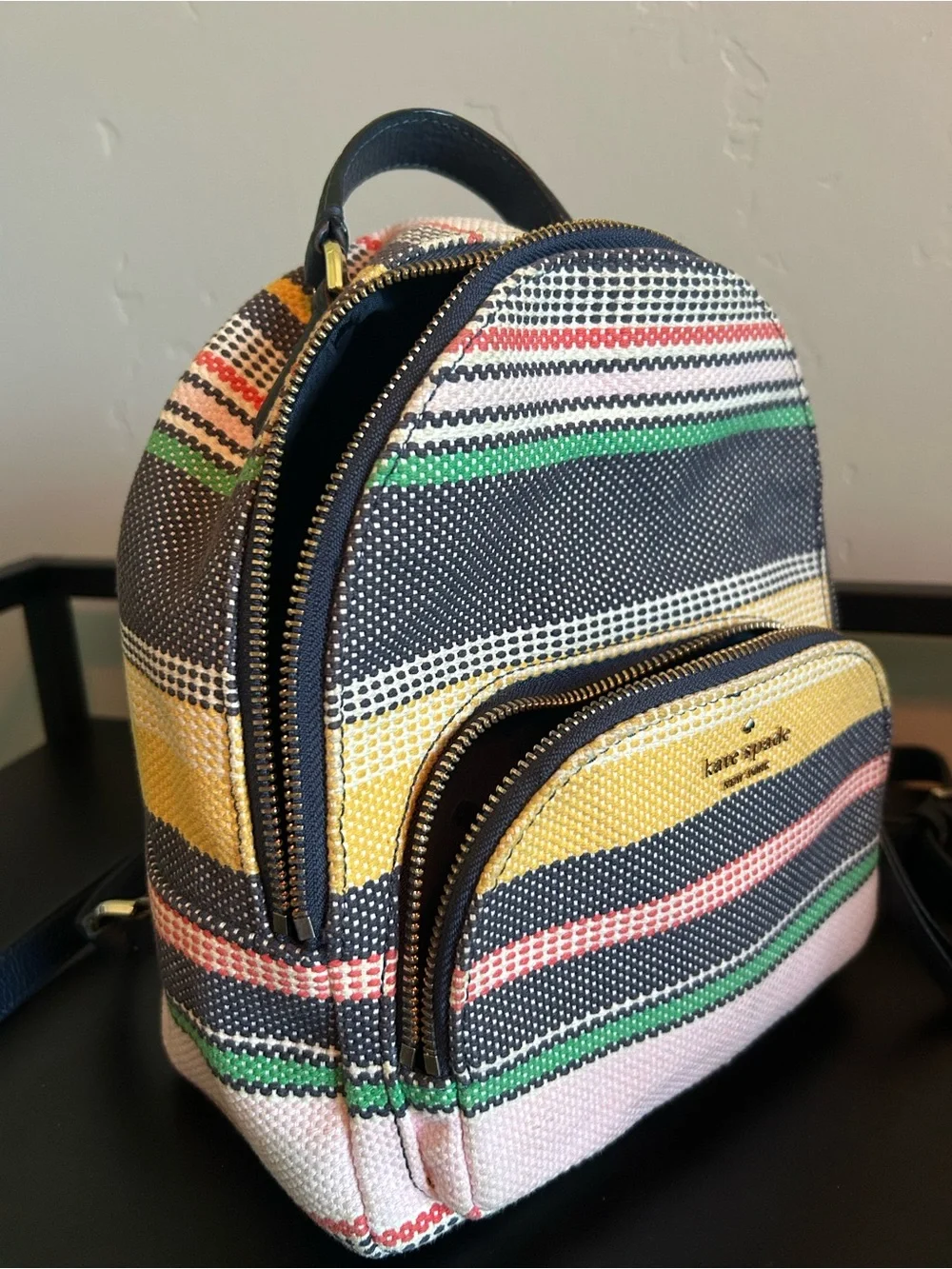 kate spade Striped Mini Backpack in Yellow, Pink, Green, Navy